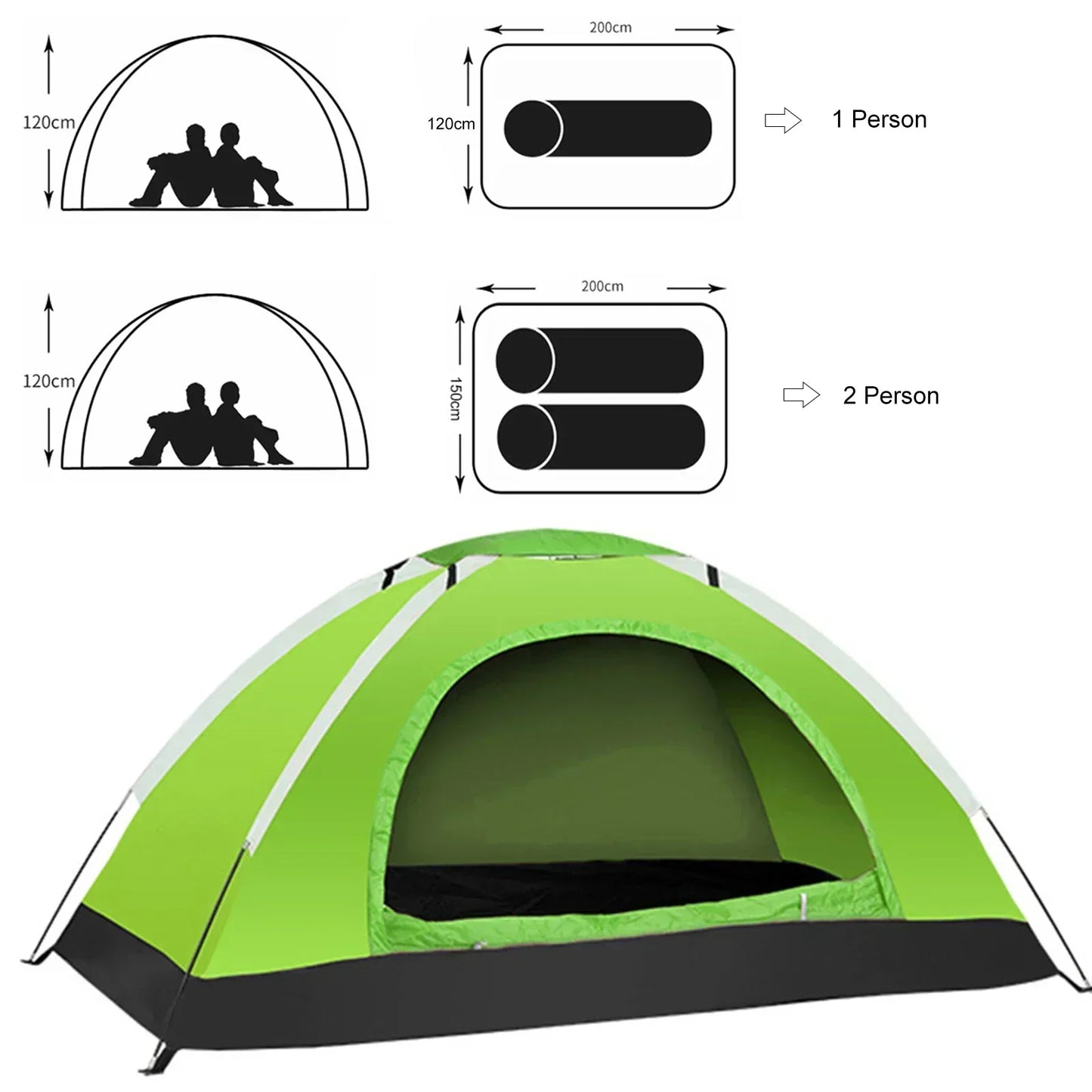 Camping Pop-up Tent Waterproof UV Protection Single Layer Double Tent Ideal for Beach Fishing Hiking Travel Outdoor Shelter 1-2P