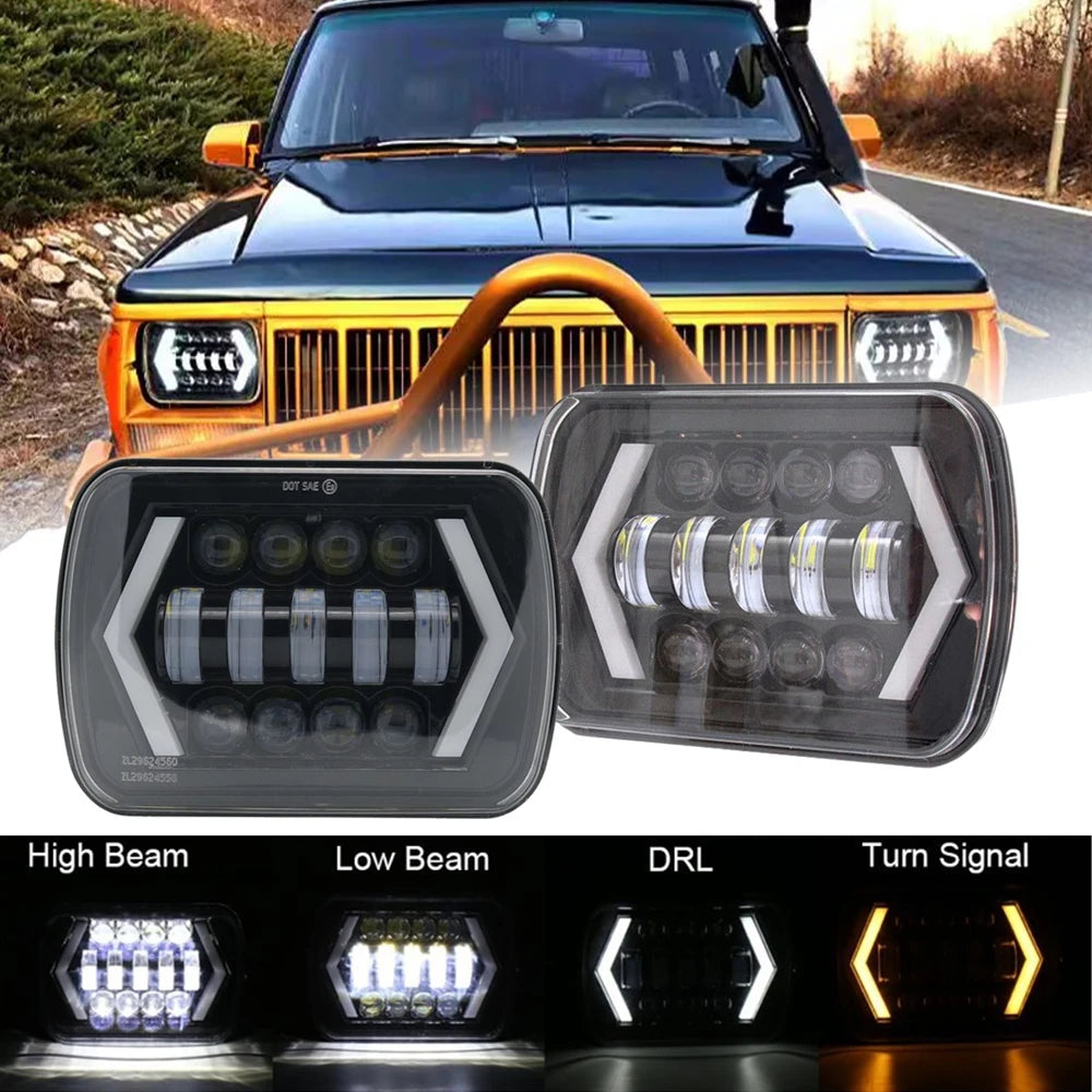 7x6'' 5X7 Inch Led Headlight Square Hi-Lo Beam Halo For Jeep Cherokee XJ Wrangler YJ Motorcycle Car Off-road Truck H6054 H5054