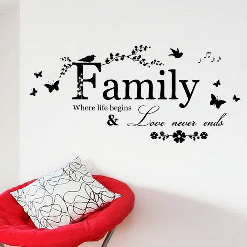 Family Love Never Ends Quote Vinyl Wall Decal Wall Lettering Art Words Wall Sticker Home Decor Wedding Decoration Living Room - P12 Hub Europe