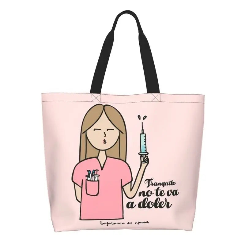 Cartoon Doctor Nurse Enfermera En Apuros Grocery Bags Large Capacity Aesthetic Merch For Woman Street Shoulder Bag
