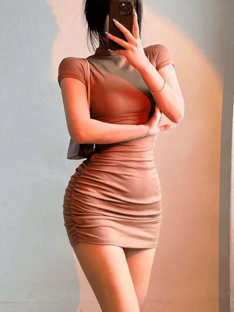 Half Collar Pleated Mini Dress - Sexy Bodycon Party Style - P12 Hub Europe