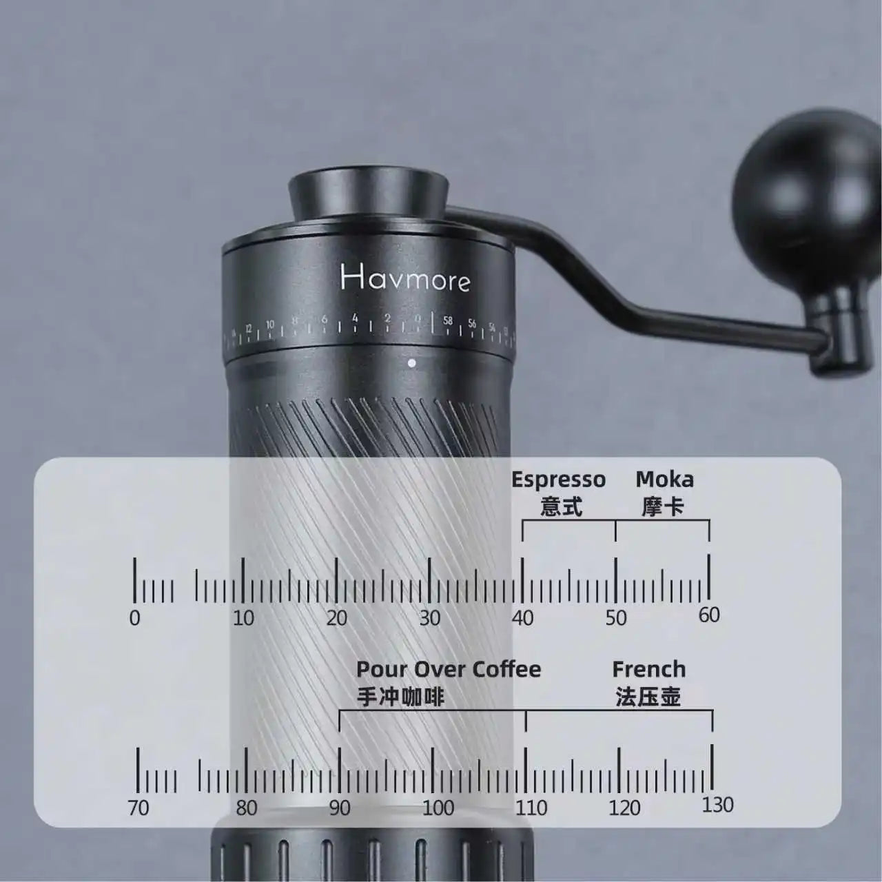 Havmore CNC Stainless Steel 7 Stars Conical Burr Modern Design Home Use  Adjustable Setting Manual Coffee Grinder