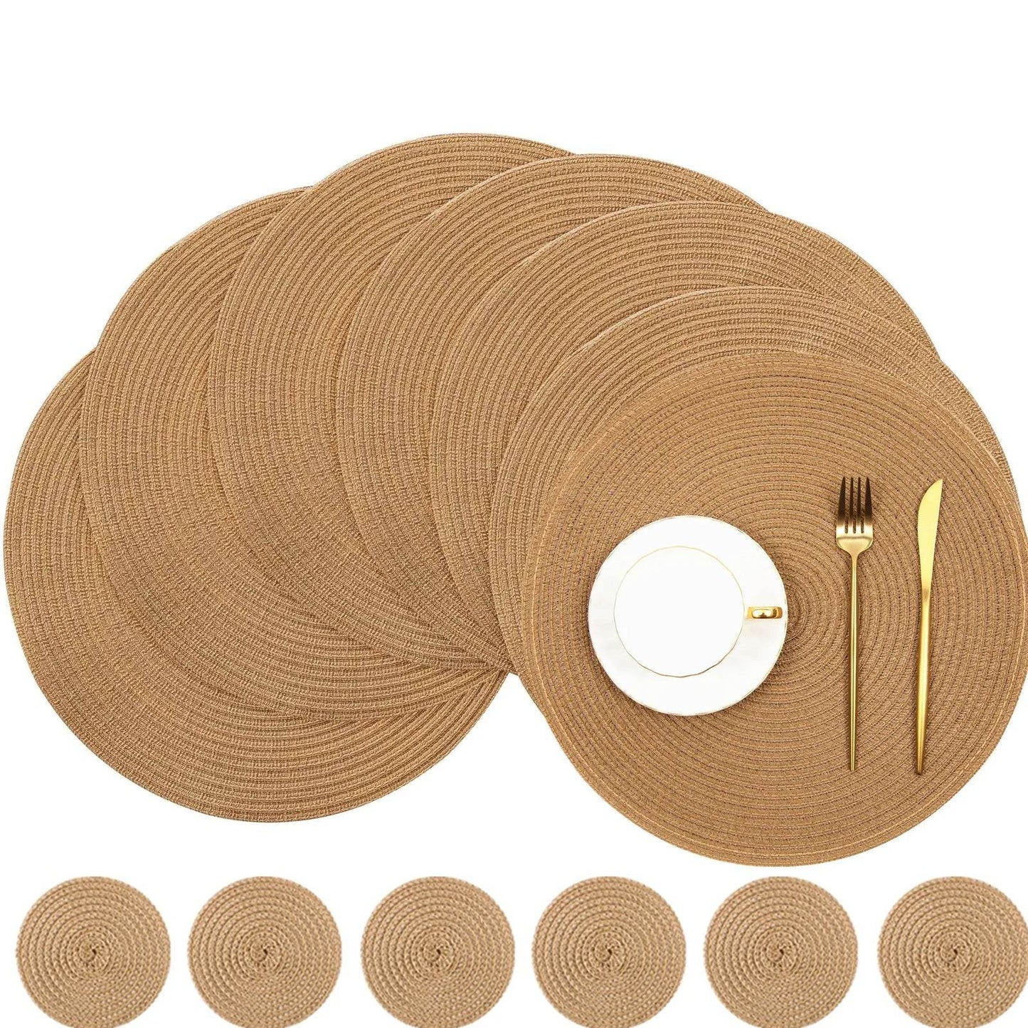 Round Braided Placemats Set of 6 Washable PP/PET Heat Resistant 34cm Table Place Mat for Kitchen Xmas Dining Table Party Decor - P12 Hub Europe