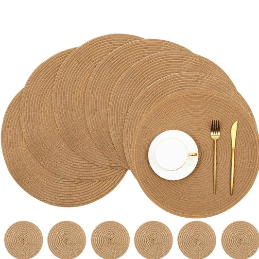 Round Braided Placemats Set of 6 Washable PP/PET Heat Resistant 34cm Table Place Mat for Kitchen Xmas Dining Table Party Decor - P12 Hub Europe