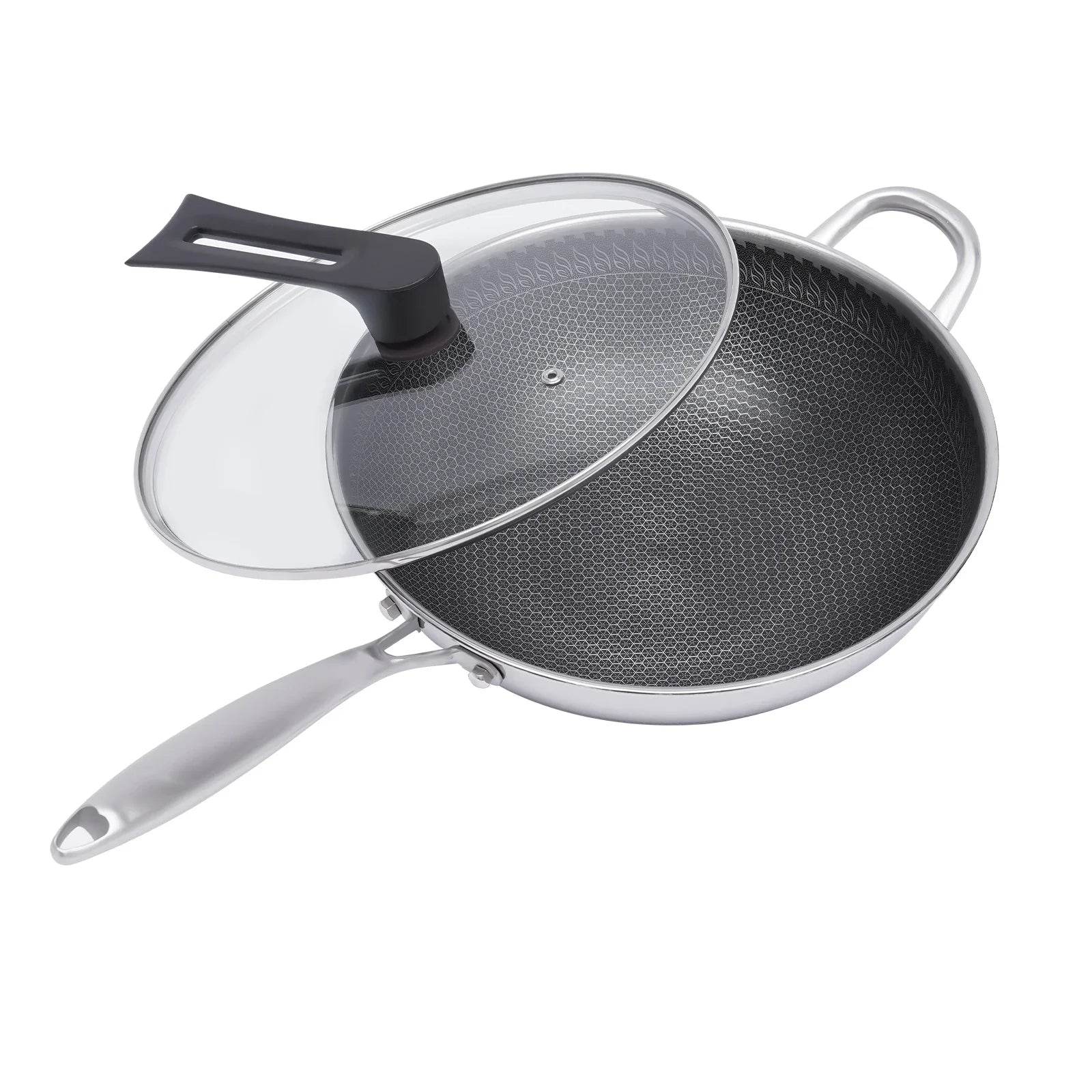 Non-stick Wok Pan with Honeycomb Coating, Scratch-resistant and Durable, 1L Capacity, Effortless Cleaning, Ideal for Healthy - P12 Hub Europe