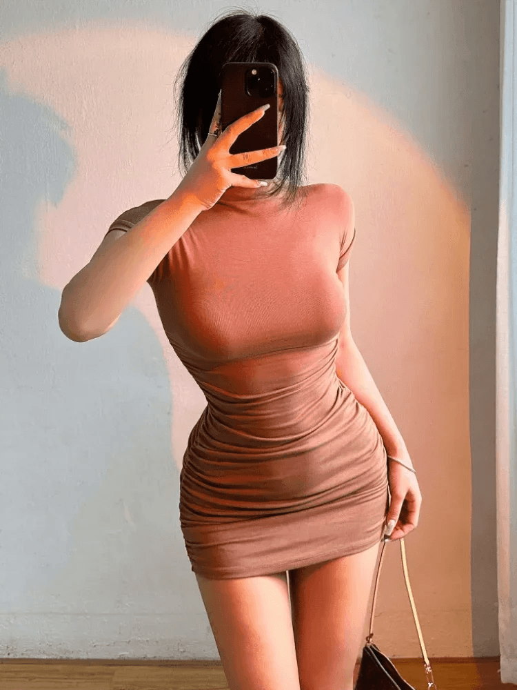 Half Collar Pleated Mini Dress - Sexy Bodycon Party Style - P12 Hub Europe