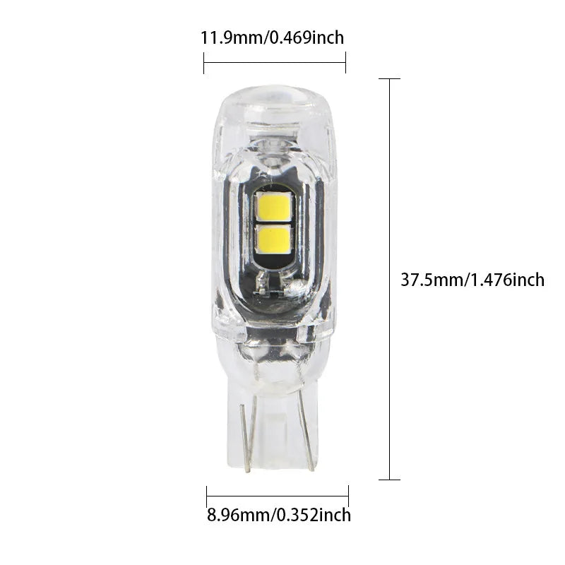 10pcs T10 LED Bulb 2835 5SMD Canbus 168 194 6000K 12V White Car Interior Dome Map Light Clearance Lights Acrylic Transparent