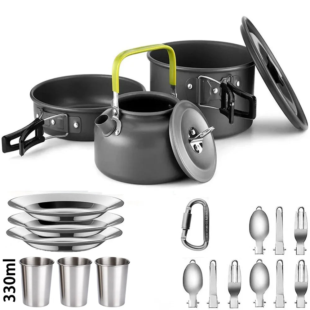 Outdoor camping cookware set aluminum lightweight equipment outdoor multi-person picnic easy to carry and equipped with mesh bag