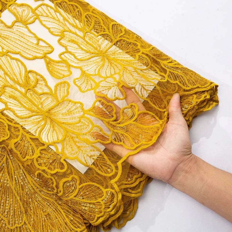 African Milk Silk Mesh Lace with Sequins 2025 French Net Lace Fabric Sewing Embroidered Lace Tulle Nigerian Women Wedding Dress - P12 Hub Europe