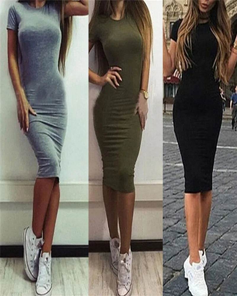 Knee-Length Skinny Dress Summer Bodycon & Beach - P12 Hub Europe