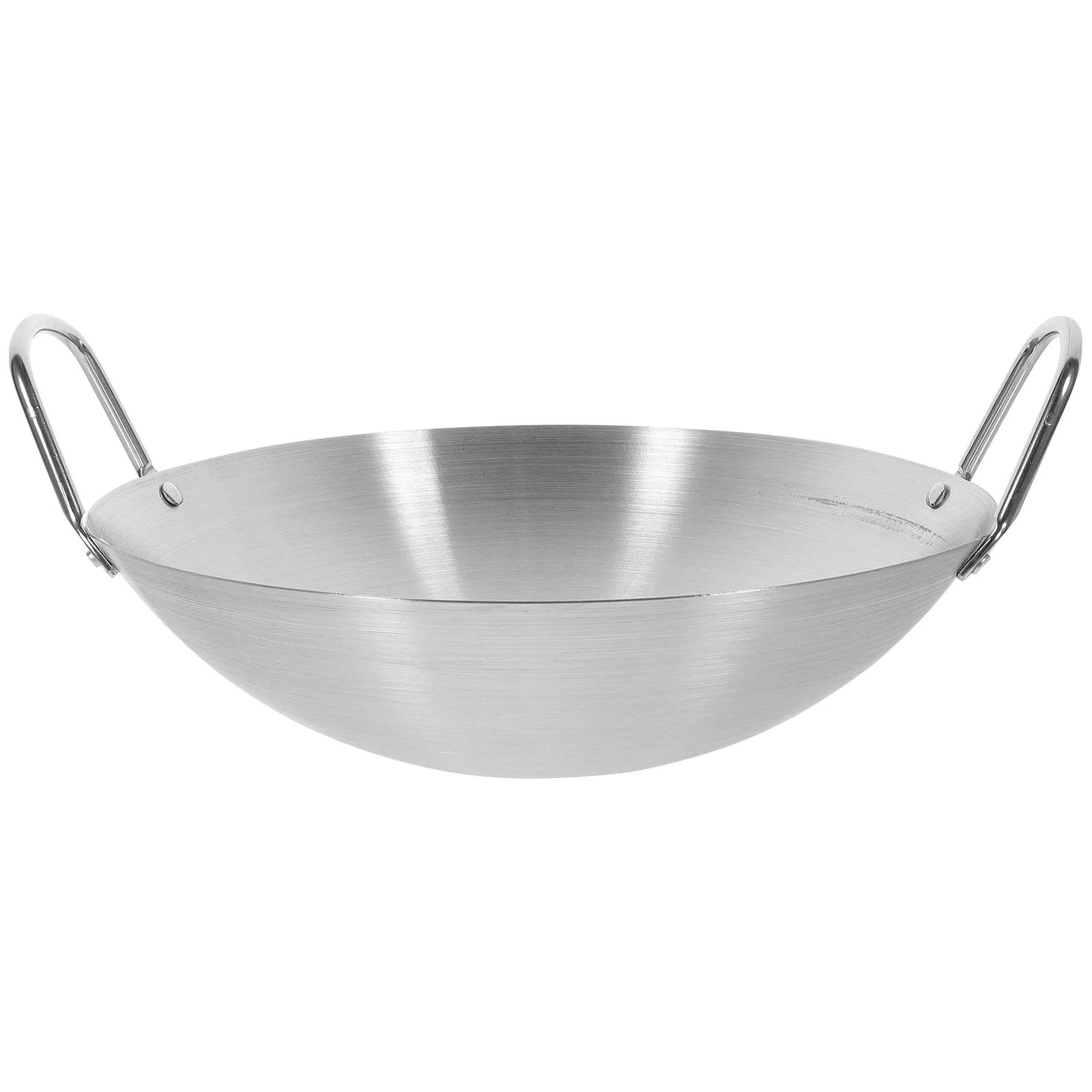 Stainless Steel Wok Round Bottom Wok Large Fry Pan Large Capacity Saute Pan NonStick Pan Fried Steak Pot Uncoated Cookware - P12 Hub Europe