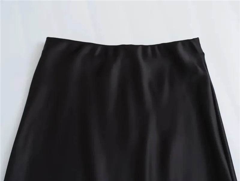 Black Satin Midi Skirt - P12 Hub Europe