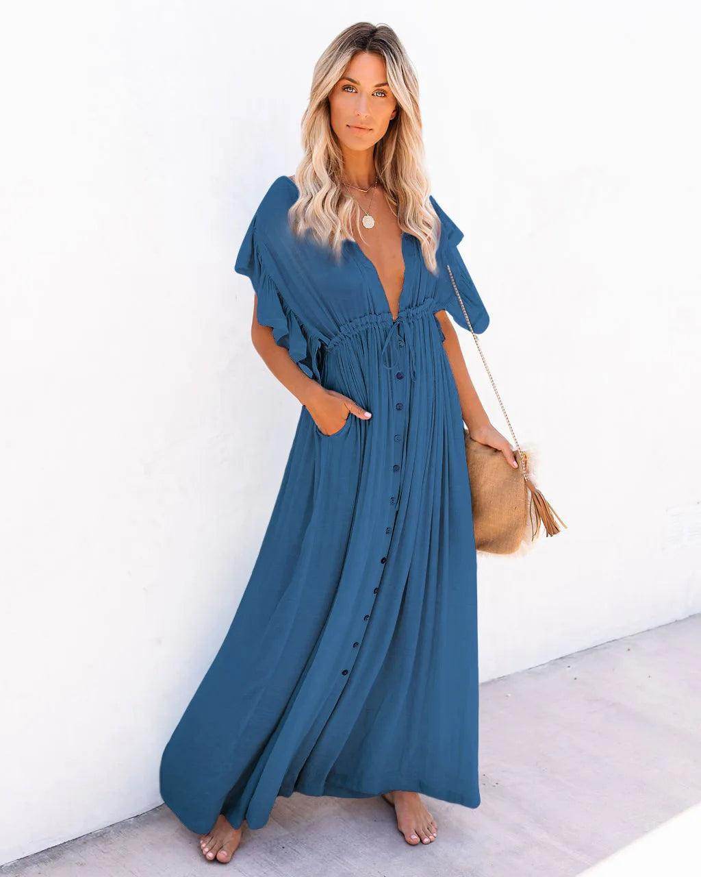 Long Bikini Cover Up V-Neck Kimono Beach Dress - P12 Hub Europe
