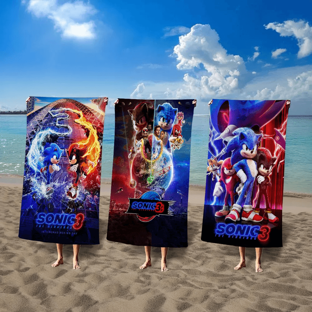 Cartoon S-Sonic Anime Beach Swimming Towel Soft Absorbent Washcloth Children's Gifts For Kids Travel Camping Gym - P12 Hub Europe