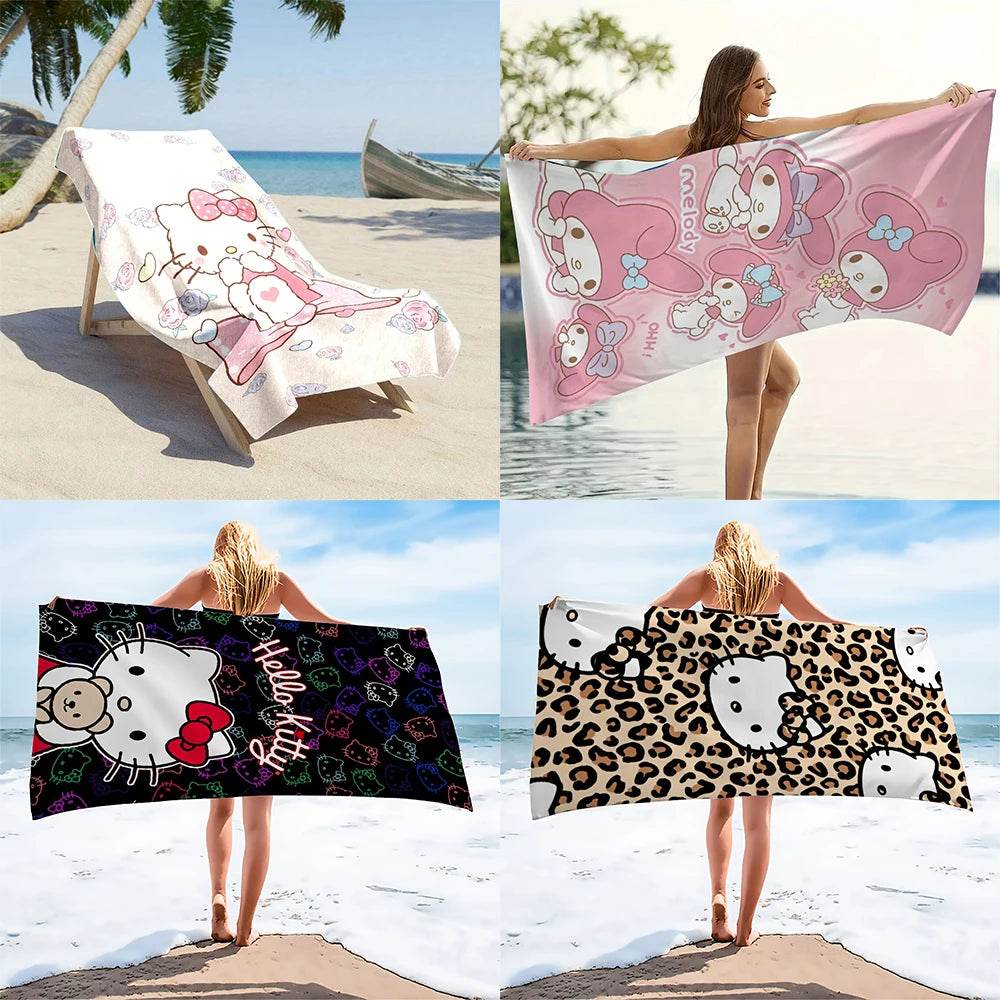 Hello Kitty Leopard Print Personalized Beach TowelMicrofiber terry bath towels for yoga, travel, swimming, fitness and camping - P12 Hub Europe