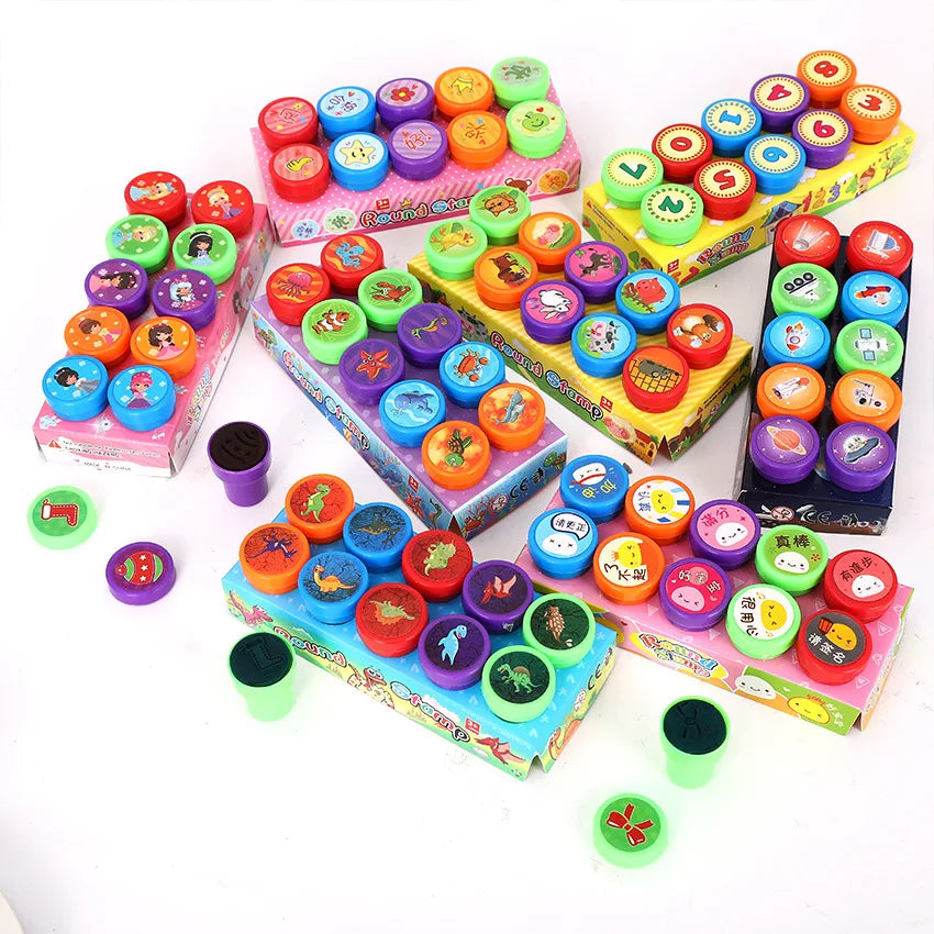 Hot Sale 10PCS Cute Cartoon Children's Stamps Teacher Kindergarten Reward Stamps Children's Early Education Toys and Gifts