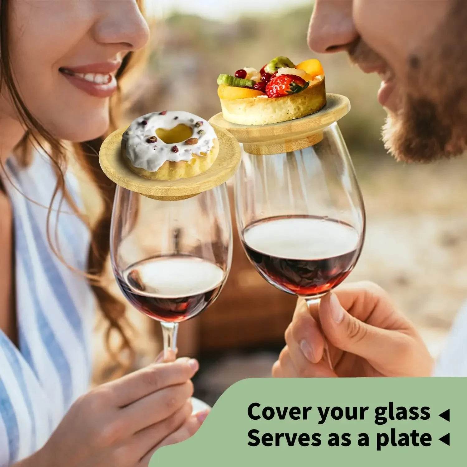 1-4Pcs Wine Glass Charcuterie Topper, Bamboo Wine Glass Covers for Appetizers Wine Glass Topper Coasters Plate for Bars Party - P12 Hub Europe