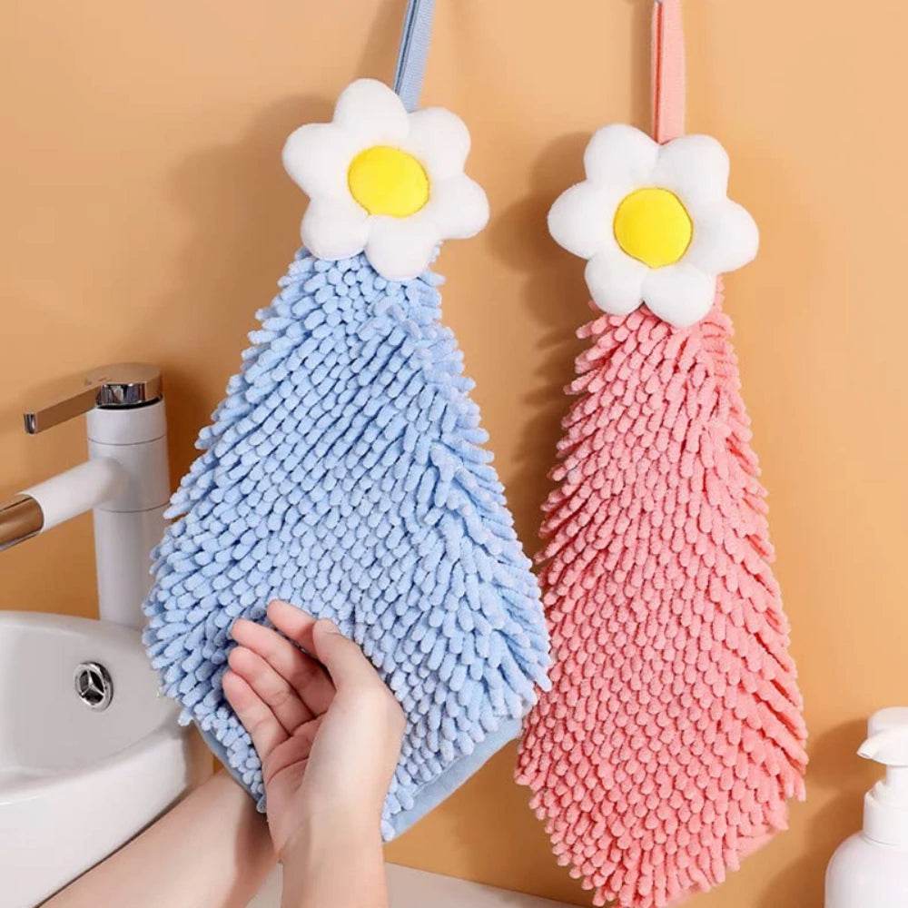 Chenille Hand Towel with Hanging Loops, Quick Dry, Soft, Absorbent, Microfiber, Bathroom, Kitchen - P12 Hub Europe