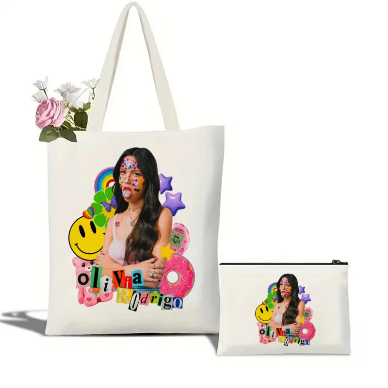 Vintage Olivia Rodrigo Guts Tour Canvas Tote Bag Cosmetic Bag Large Capacity Shopping Bags Shoulder Handbag Eco Girl Handbags