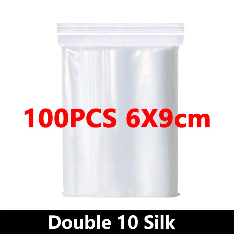 100Pcs Thicken Zipper Sealed Bags Clear Plastic Storage Bag for Small Jewelry Food Packing Reclosable Ziplock Sealing Bags