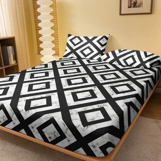 1 piece of black and white back patterned frosted bedsheet, bedroom printed bedspread, bedding (excluding pillowcases) - P12 Hub Europe