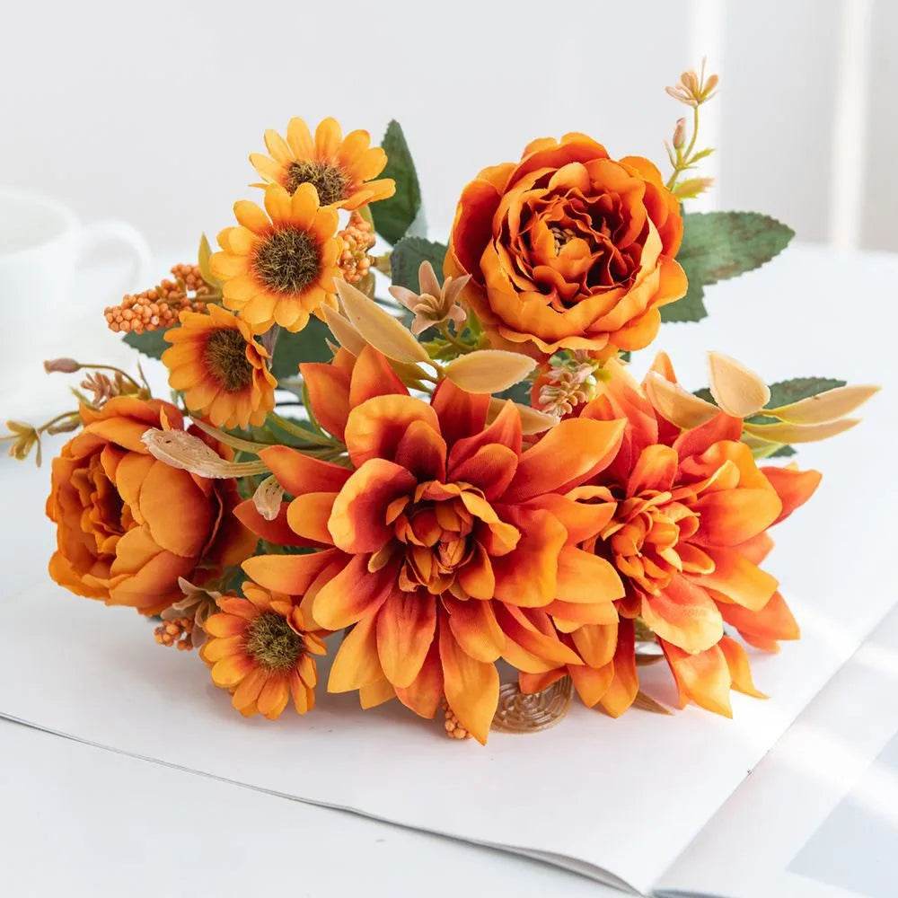 1Pc Hot sale Artificial Flower Silk Dahlia Rose daisy Christmas Home Decoration Bonsai Room Wedding Bridal Bouquet Party Diy box - P12 Hub Europe