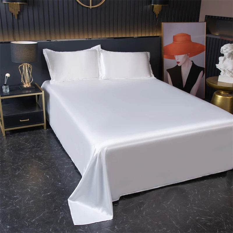 Silky Cooling Bed Sheet with 2 Pillow Cases Luxury Ice Silk Feel Twin Queen Flat Sheet Set Soft and Hypoallergenic Satin Sheets - P12 Hub Europe