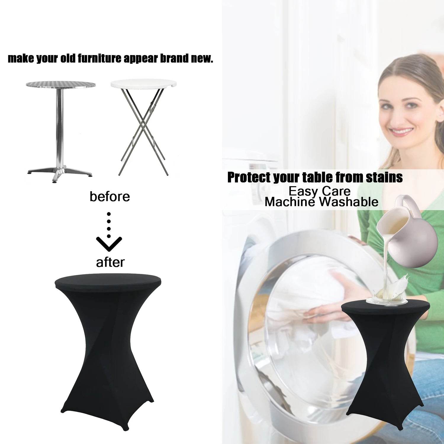 1Pc Round Cocktail Table Cover, Spandex Stretch Table Cloth for Bar Party Wedding Birthday Banquet - P12 Hub Europe