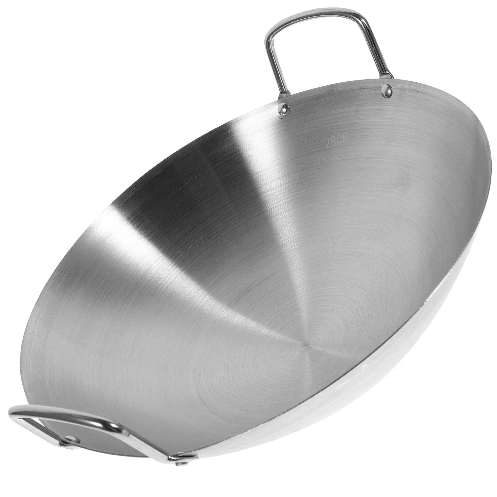 Stainless Steel Wok Round Bottom Wok Large Fry Pan Large Capacity Saute Pan NonStick Pan Fried Steak Pot Uncoated Cookware - P12 Hub Europe