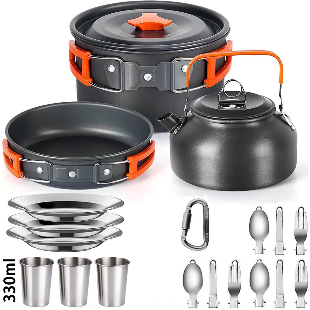 Outdoor camping cookware set aluminum lightweight equipment outdoor multi-person picnic easy to carry and equipped with mesh bag