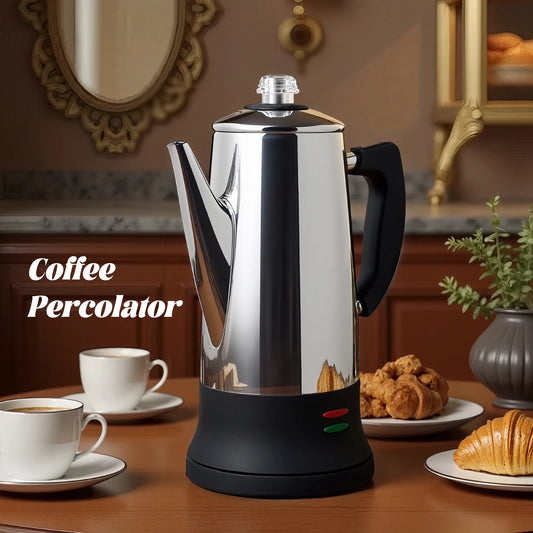 Coffee Percolator Pot Electric Stainless Steel Geyser Coffee Maker 12 Cups Drip Kettle Espresso Machine Home Cafe Kitchen Tools