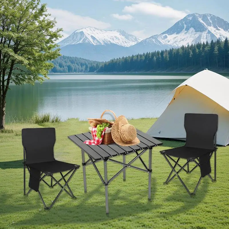 3pcs/set Folding Camping Table Set With 2 Chairs Folding Picnic Table Oxford Fabric Stools Waterproof Egg Roll Table For Camping