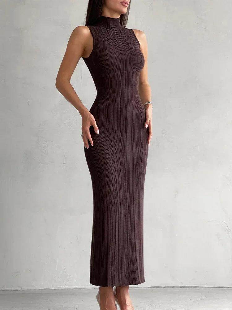 Sleeveless Turtleneck Knit Long Dress Slim Elegant - P12 Hub Europe