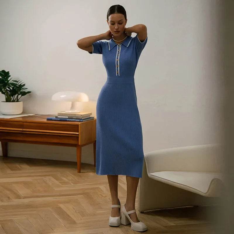 2025 Autumn White Knit Maxi Dress - Elegant Patchwork - P12 Hub Europe