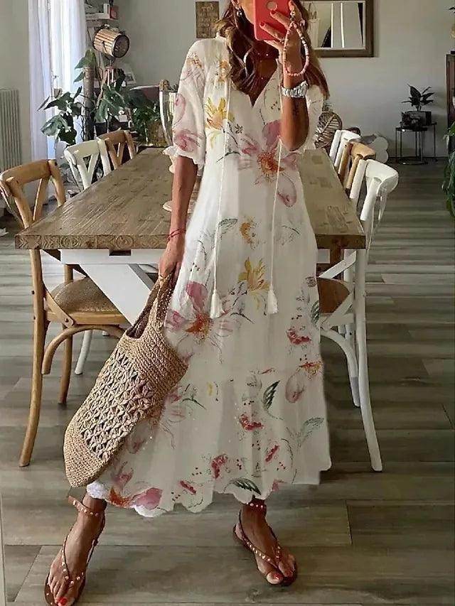 V-Neck Long Dress Casual Sweet Loose - P12 Hub Europe