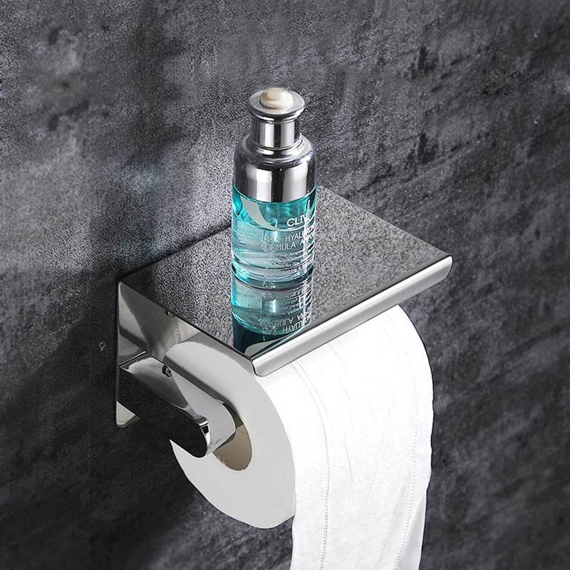 Aluminum Alloy Toilet Paper Holder Bathroom Wall Mount WC Paper Phone Holder Shelf Towel Roll shelf Accessories - P12 Hub Europe