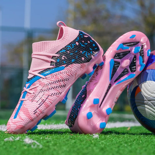 Pink Artificial Grass Soccer Shoes Men High quality  Non Slip Football Shoes for Men Football Field Cleats Adult tenis de fútbol