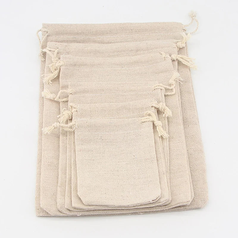 5/10 Pcs/Lot Wedding Linen Drawstring Bags Christmas Party Gift Package Small Cotton Pouches Home Kitchen Organize Sacks 15x20cm