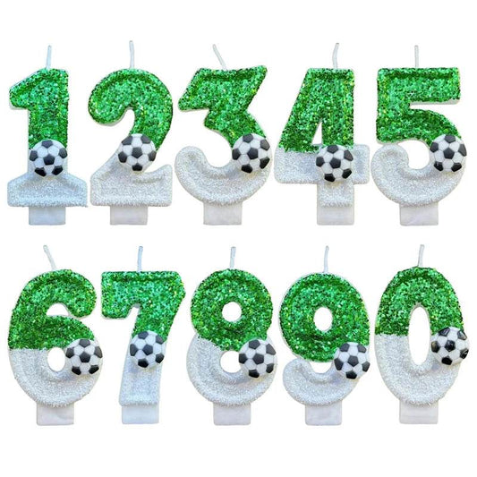 Football Children's Birthday Candles Number 0-9 Green Sparkles Birthday Creative Soccer Candle for Boy Party Cake Top Decoration - P12 Hub Europe