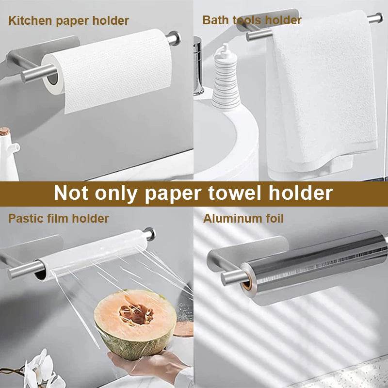 Self Adhesive Toilet Paper Towel Holder Punch-free Roll Paper Holder Kitchen Hook Storage Holder Stainless Steel Wall Mount - P12 Hub Europe