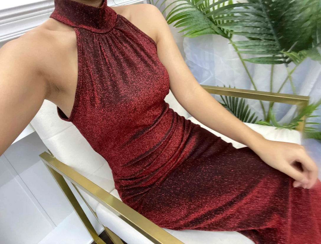 Women High Neck Sleeveless Glitter Bodycon Dress - P12 Hub Europe
