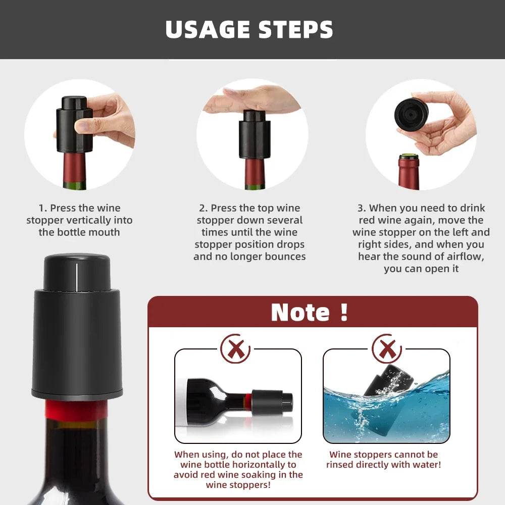 1/2pc Vacuum Wine Bottle Cap Stopper Sealed Storage Vacuum Memory Wine Stopper Push Style Barware Wine Cork Black Bar Tools - P12 Hub Europe
