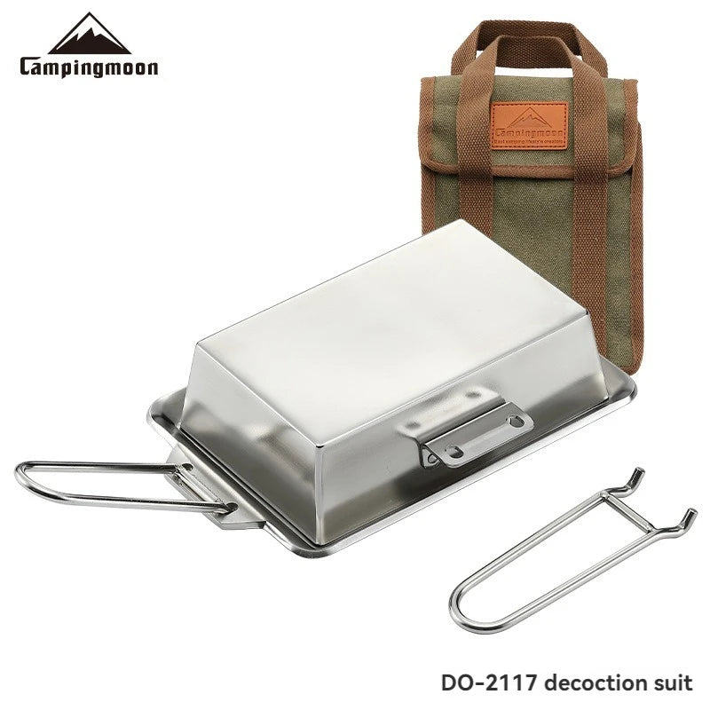 CAMPINGMOON Portable Thickened Stainless Steel Camping Picnic Cookware with Deepened and Detachable Handle, Steak Frying Pan