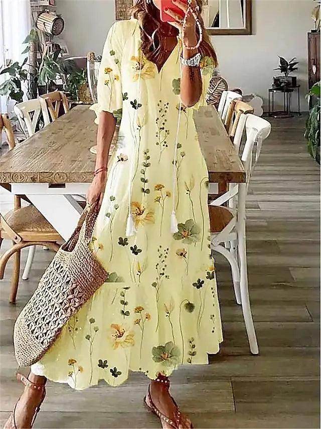 V-Neck Long Dress Casual Sweet Loose - P12 Hub Europe