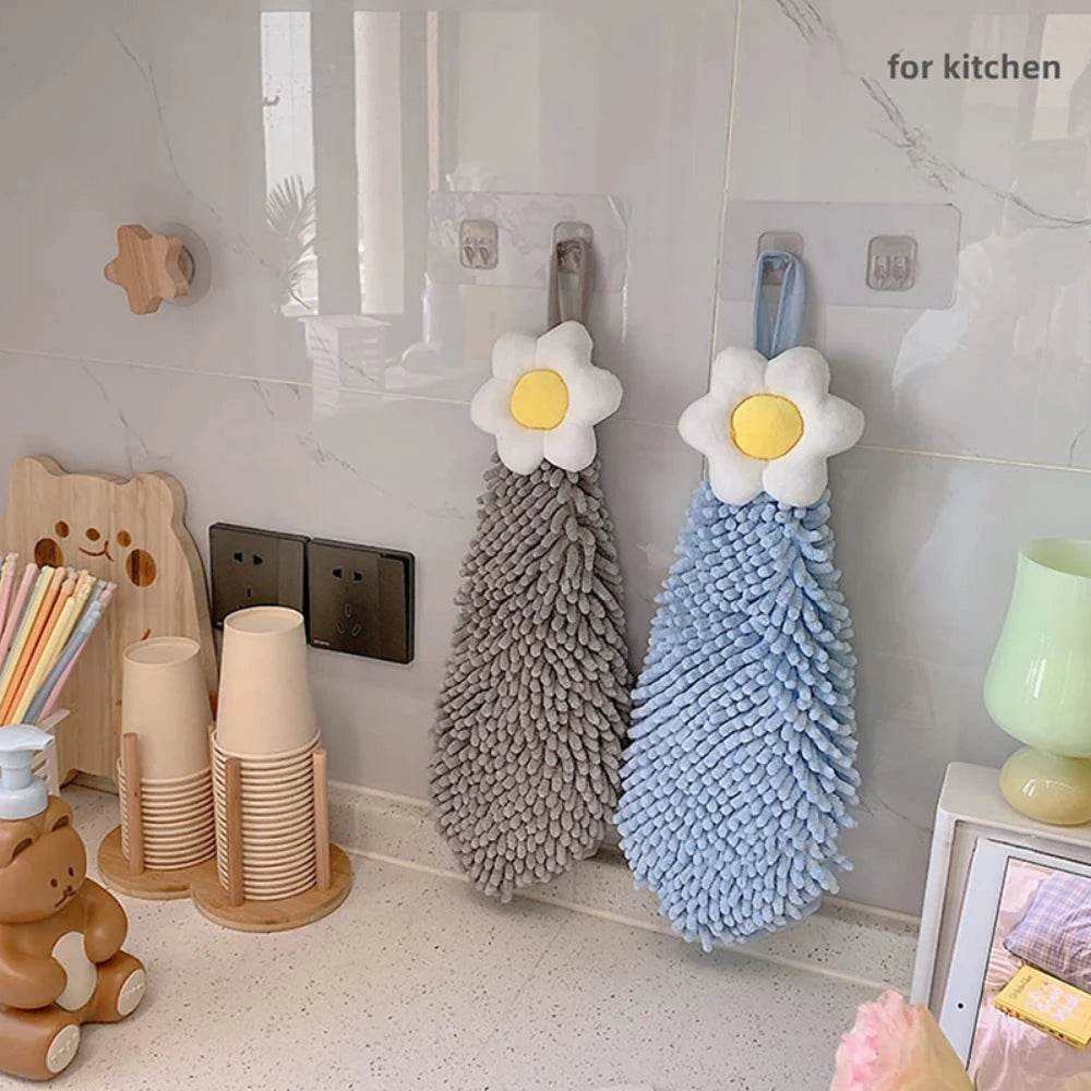 Chenille Hand Towel with Hanging Loops, Quick Dry, Soft, Absorbent, Microfiber, Bathroom, Kitchen - P12 Hub Europe