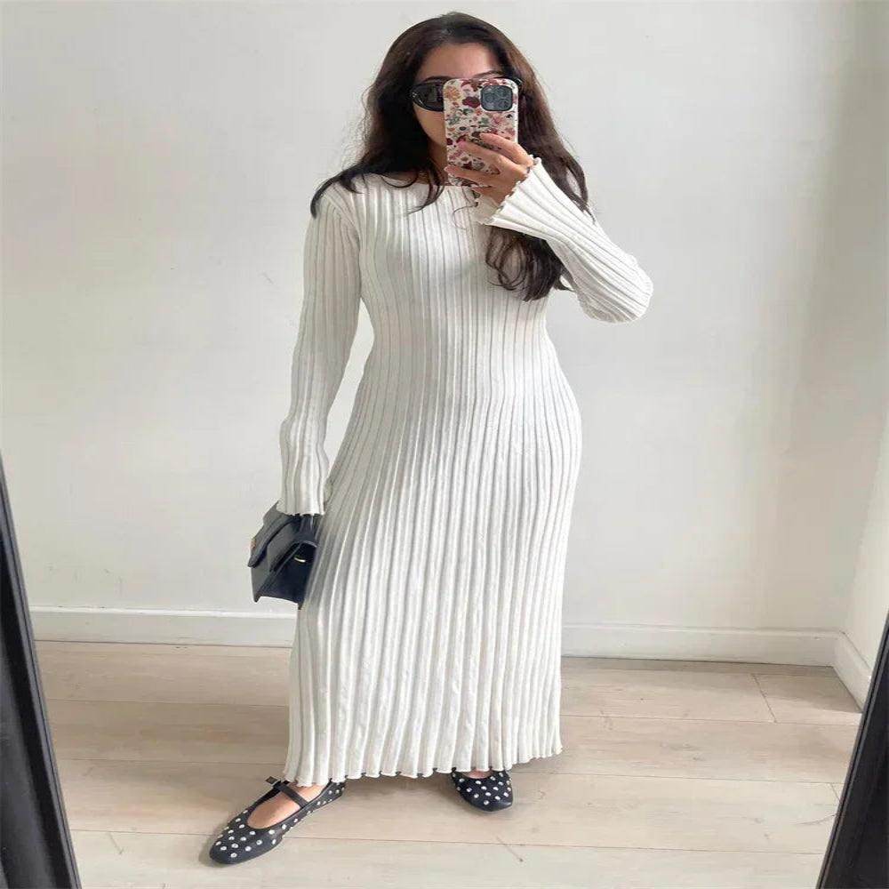 Knit Lace-Up Maxi Dress Autumn High Waist - P12 Hub Europe