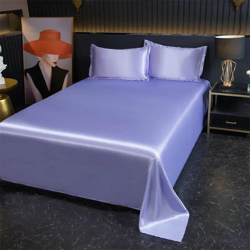 Silky Cooling Bed Sheet with 2 Pillow Cases Luxury Ice Silk Feel Twin Queen Flat Sheet Set Soft and Hypoallergenic Satin Sheets - P12 Hub Europe