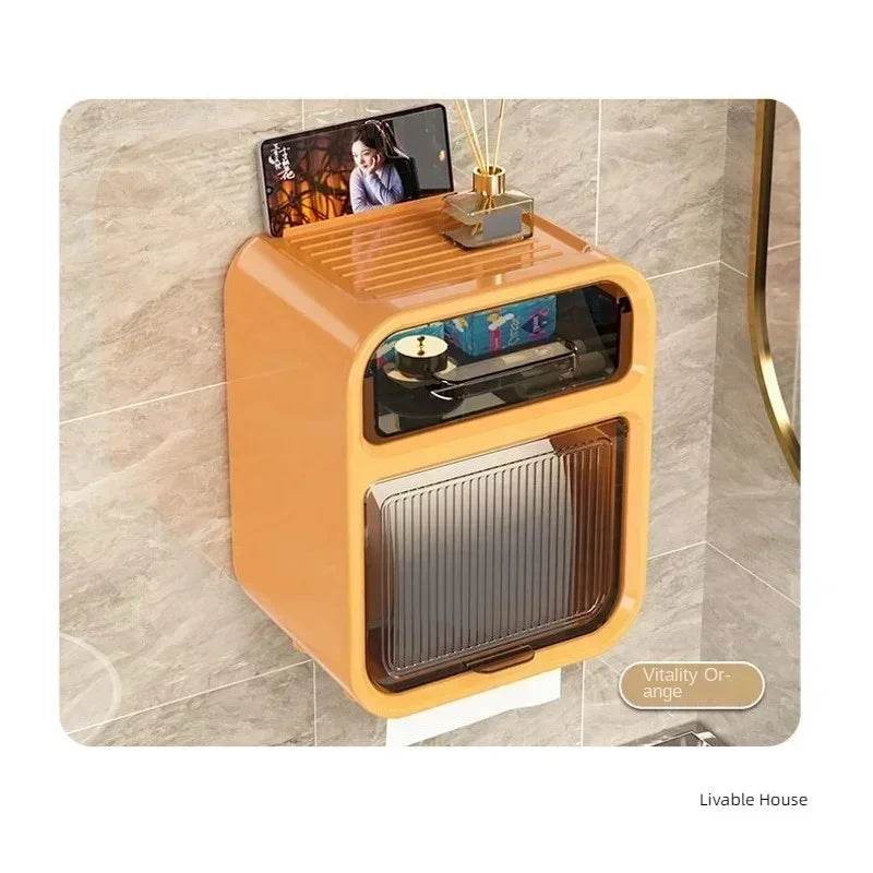 Toilet Tissue Box, Wall Mounted Roll Paper Tube, Paper Drawer, Storage, Bathroom Double Layer Storage Rack Toilet Roll Holder - P12 Hub Europe
