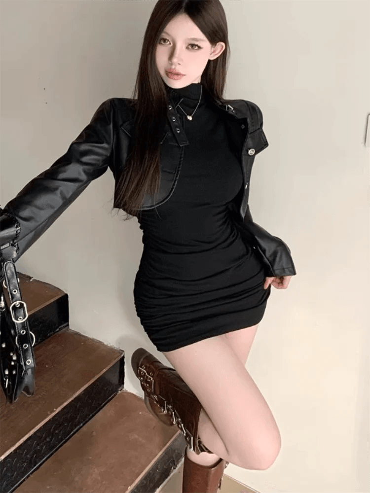 Half Collar Pleated Mini Dress - Sexy Bodycon Party Style - P12 Hub Europe