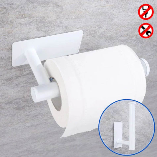 Stainless Steel Paper Holder White Adhesive Wall Mount Stand Kitchen Bathroom Toilet Paper Towel Tissue Roll Shelf Brushed Gold - P12 Hub Europe